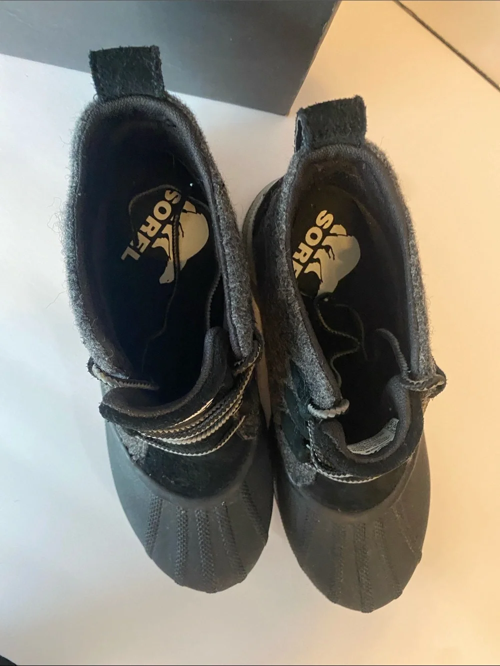 Sorel Woman’s Out N About Black and Gray Waterproof Duck Boots Size 9.5